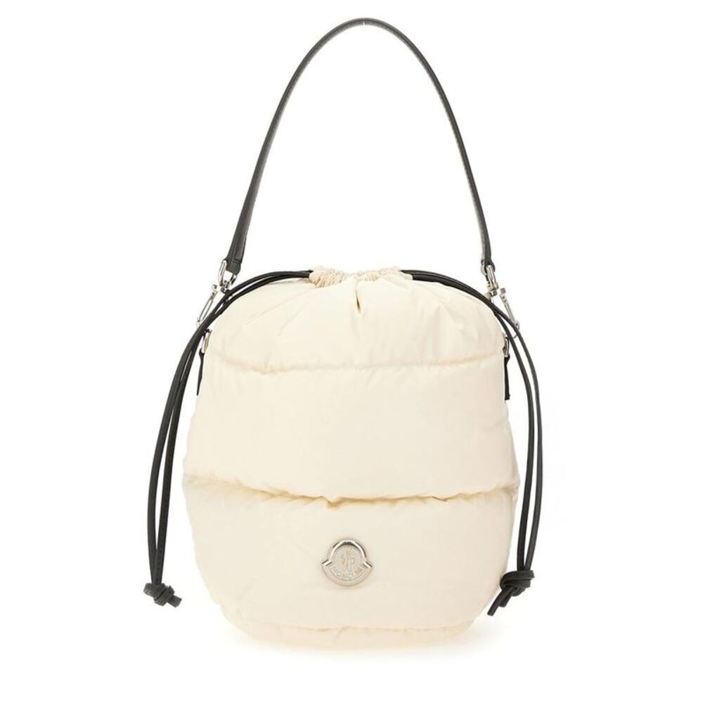 MONCLER Quilted Drawstring Shoulder Bag Women Beige Handbags